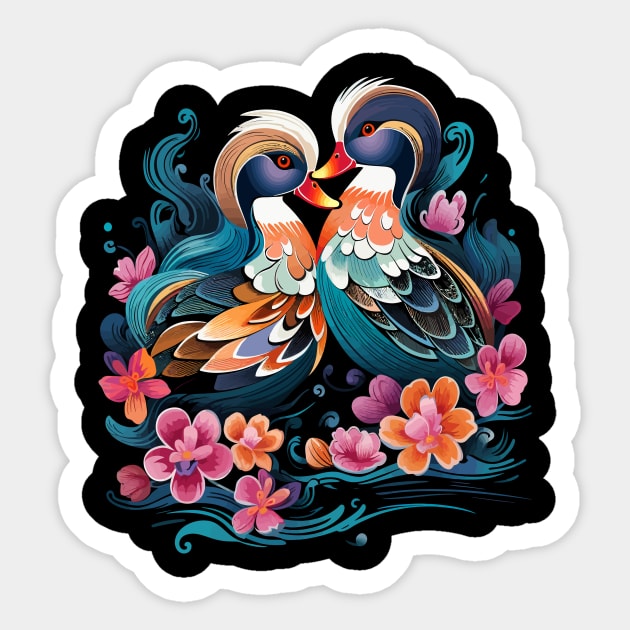 Mandarin Duck Couple Valentine Sticker by JH Mart